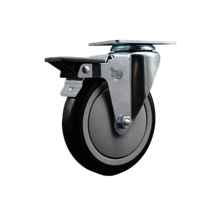 Service Caster 5'' Black Poly Wheel Swivel Top Plate Caster Posi Brake SCC-20S514-PPUB-BLK-PLB